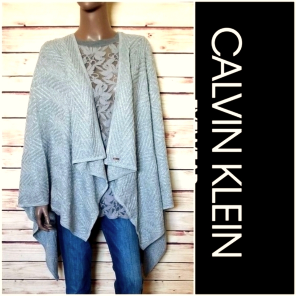 CALVIN KLEIN Poncho Cardigan w Metallic Thread